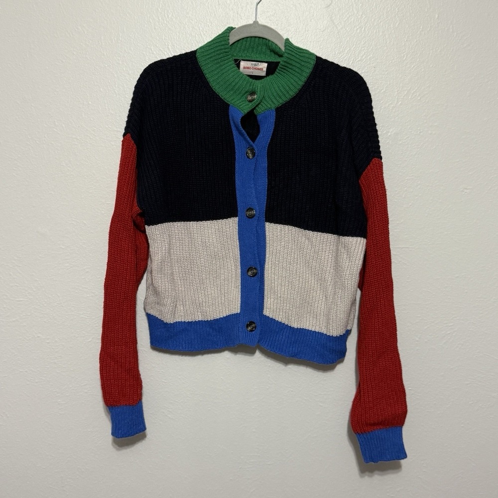 Bobo Choses Color Block Cardigan Sweater Oversized Chunky Knit Size S Preppy - Picture 5 of 11